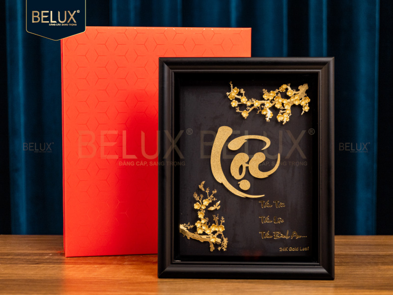 Tranh Chữ Lộc Dát Vàng 24k 25x20cm